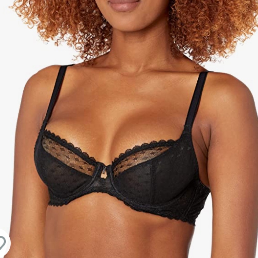 Black Demi Cup Lace Wired Plunge Bra| 28F